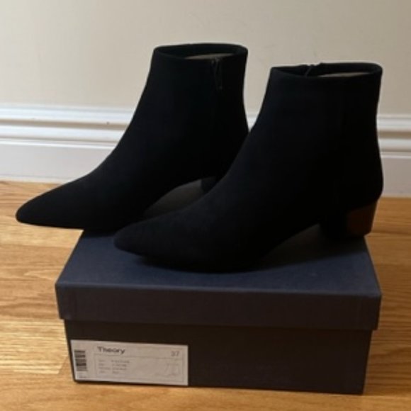 Theory Poented Toe Suede Booties, NEW - Picture 5 of 14